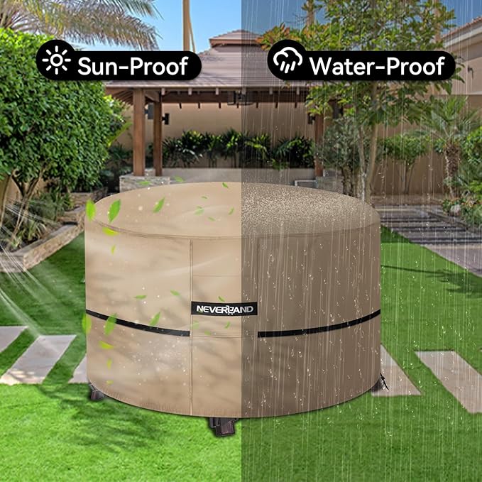 NEVERLAND Fire Pit Cover 36 inch Round - 2025 Upgrade Waterproof Outdoor Firepit Covers for 32-36 Inches 600D Oxford Heavy Duty Patio Gas Fire Pit Covers with 4 Buckle Straps and 2 Air Vents