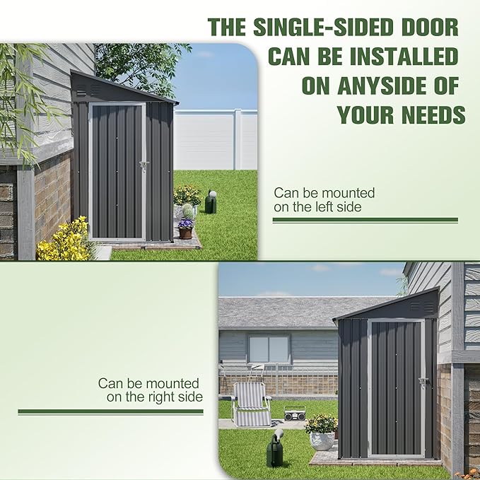 4x8 FT Lean to Metal Shed,Outdoor Storage Shed W/Floor Frame & Reversible Installation,All Weather Waterproof Garden Tool House W/Lockable Door & 2 Air Vents,for Backyard,Patio,Lawn,Gray