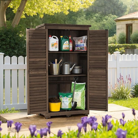 MCombo Outdoor Storage Cabinet, Garden Storage Shed, Outside Vertical Shed with Lockers, Outdoor 63 Inches Wood Tall Cabinet for Yard and Patio 0870 (Brown)