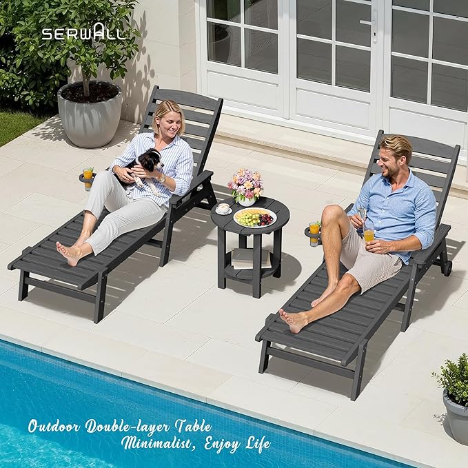 SERWALL Round Outdoor Side Table Set of 4, HDPE Small Adirondack Double End Table, Gary