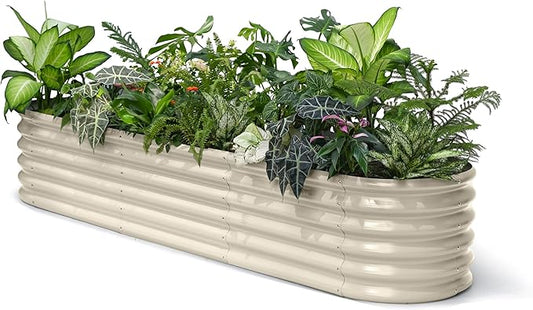 8x2x1.5 ft Galvanized Raised Garden Bed, 18" Tall Planter for Outdoor Plants, Metal Raised Flower Bed for Herb Fruit Vegetable, Modular Garden Planter for Outside Backyard & Patio - Sand Beige