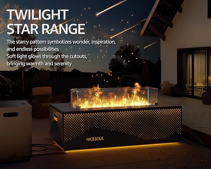 NICESOUL 42'' Propane/Natural Gas Fire Pit Table, Rectangle Firepits with Tank Table, 50000 BTU Modern Outdoor Fireplace with LED Lights for Outside Patio Backyard Deck Porch, CSA Certified, Dark Gray