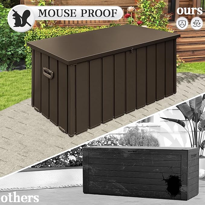 Domi 120-Gallon Outdoor Storage Box – Waterproof, Lockable Storage Cabinet for Patio Furniture, Garden Tools & Pool Supplies – Large Metal Storage for Cushions, Toys & More