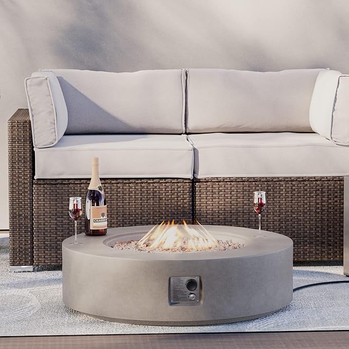 HOMPUS Outdoor Round Propane Fire Pit Table, 41''CSA Certified Fire Table, 50000 BTU Fire Pit w Free Waterproof Cover & Fire Stone for Patio, Garden, Grey