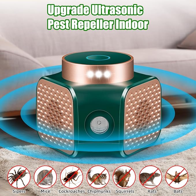 2026 New Mouse Repellent Ultrasonic Plug in Electronic Repellent Devices Control for Rodent Rat Mice Mouse Squirrel Bat 3 IN1 Rodent Repeller Indoor for House Garage Basement Attic