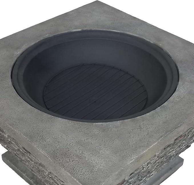 32 Inch Outdoor Fire Pit, Wood Burning Fire Pit for Patio with Spark Screen, Fire Poker, MGO Light-Weight Concrete Square Firepit for Camping, Backyard, Bonfire Party, Gray