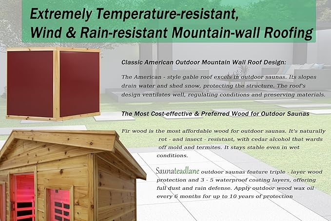 Full Spectrum Outdoor Far Infrared Sauna 4-Person Plus, Massive Interior Low EMF Sauna for Home, Near&Mid-IR Light , Bluetooth Speakers, LED Reading Lamps, Chromotherapy Light (81.1*60.6*83.5 inch)