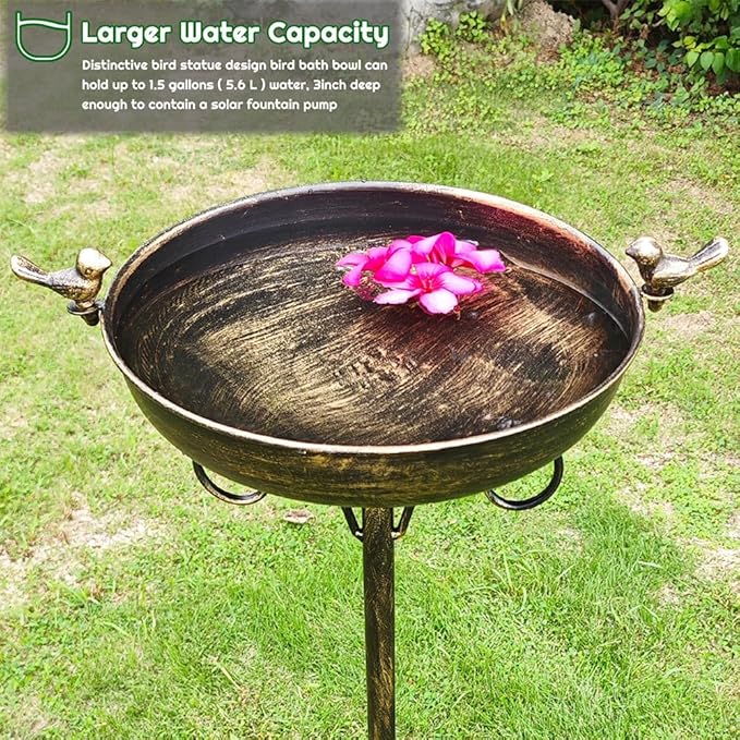 HJHHARTSPACE Bird Baths for Outdoor, 40 Inch High Vintage Metal Bird Bath with Cast Iron Bird Statues FreestandingBird Baths Birdfeeder Bowl for Outdoors Tray Patio Yard Lawn Decor