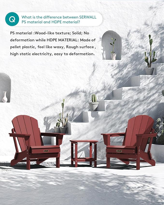 SERWALL Folding Adirondack Chair Set of 8 Weather Resistant for Patio -Red