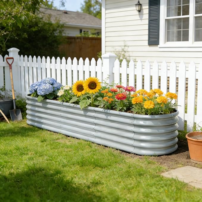 8x2x1.5 ft Galvanized Raised Garden Bed, 18" Tall Planter for Outdoor Plants, Metal Flower Bed for Herb Fruit Vegetable, Modular Raised Planter for Outside Backyard & Patio - Brooklyn Grey