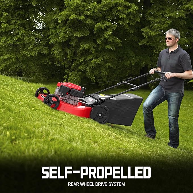 PowerSmart 22 in. 170cc RWD Self Propelled Gas Lawn Mower & 16-Inch 25.4cc String Trimmer/Edger with 10-Inch Brush Cutter