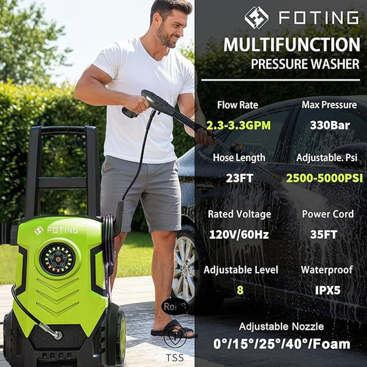 2026NEW Pressure Power Washer with 4 Quick Connect Nozzles, Inlet Hose & Filter, Foam Cannon for Cars/Fences/Driveways/Patios/Home Cleaning,30" X 13.2" X 12.2"