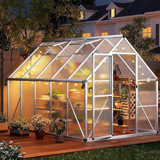 GAOMON 8x10 FT Outdoor Greenhouse with Roof Vent, Heavy Duty Aluminum Polycarbonate Greenhouses, Easy Assembly, Lockable Door, Large Walk-in Greenhouse for Patio, Backyard, Garden