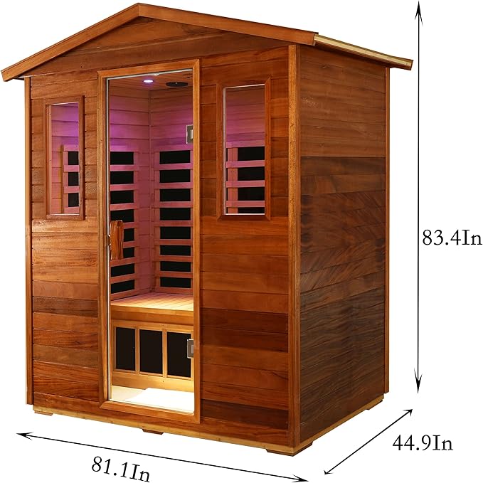 LTCCDSS Full Spectrum Outdoor 3 Person, Mahogany Far Infrared Sauna, Wooden Sauna Room for Home-13 Low EMF Boards-Chromotherapy-Bluetooth Speakers