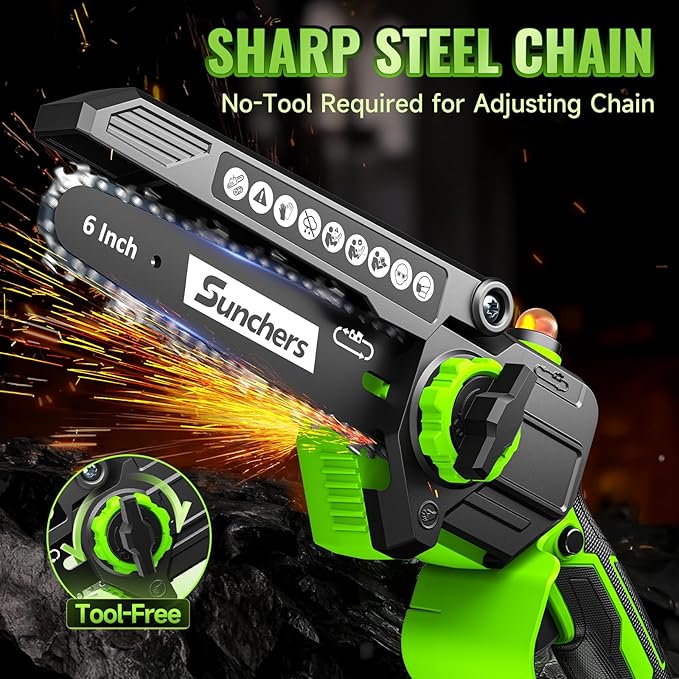 Mini Chainsaw Cordless, 6 Inch Electric Chainsaw with 2 Battery, Handheld Battery Powered Chain Saw with Auto Oiler, Gardening Tools Saw for Wood/Tree Cutting, Holiday Gifts for Men, Dad, Husband