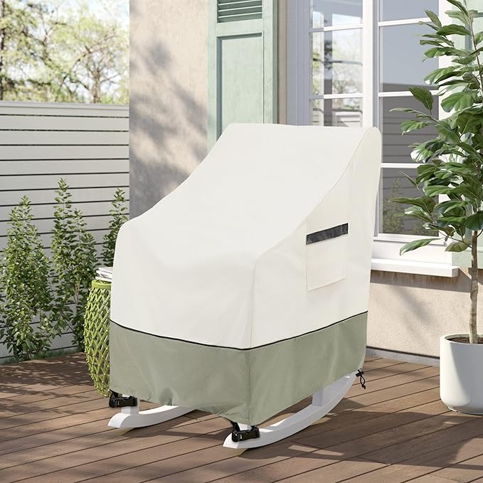 Outdoor Rocking Chair Cover 2 Pack, 100% Waterproof Heavy Duty Chair Covers, Patio Rocking Chair Covers for Outdoor Furniture, 26" W x 32.5" D x 43" H inches, White & Grayish Green
