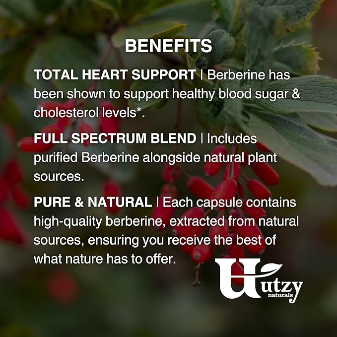 Utzy Naturals TriBerine | 1,000 mg of Full Spectrum Berberine | 60 Capsules