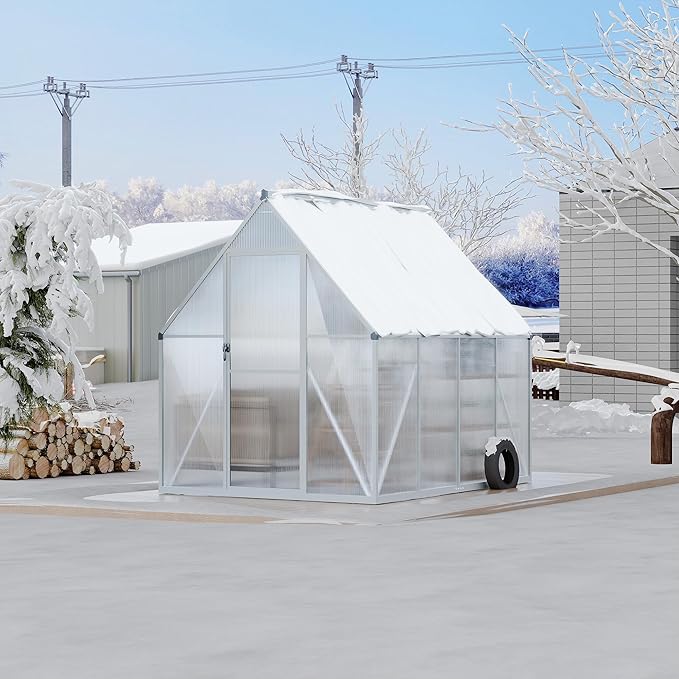 Polycarbonate Greenhouse for Outdoors, Large Walk-InGreenhouse with Quick Setup Structure and Roof Vent, Greenhouse with Ventilation
