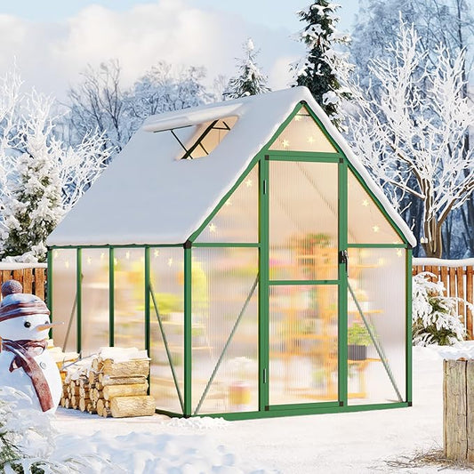 GAOMON 6x7 FT Outdoor Greenhouse with Roof Vent - Heavy Duty Aluminum Polycarbonate Greenhouse, Easy Assembly, Lockable Door, for Patio, Backyard, Garden