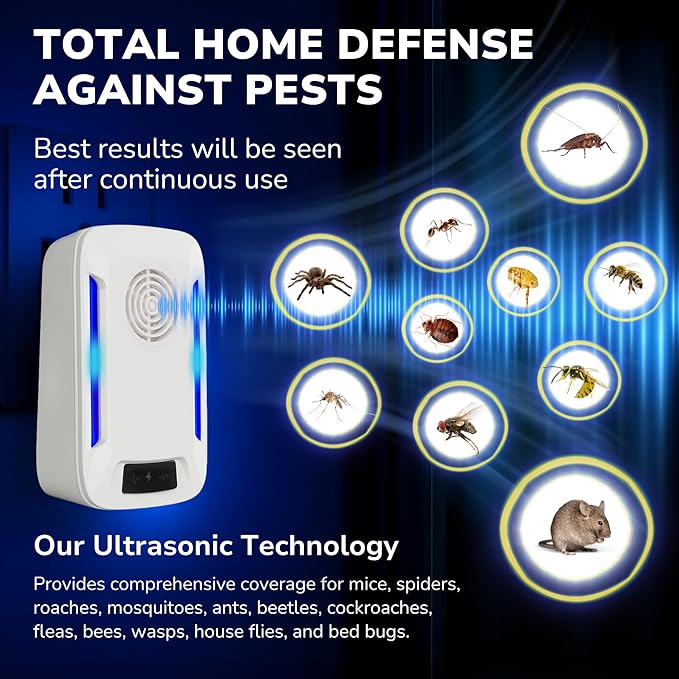 Ultrasonic Pest Repeller Indoor Plug in 6 Pack, Mouse Repellent Indoor, Mosquito Repellent, Pest Repeller Device for Roach, Rodent, Mouse, Bugs, Mosquito, Fleas, Spider, Ants
