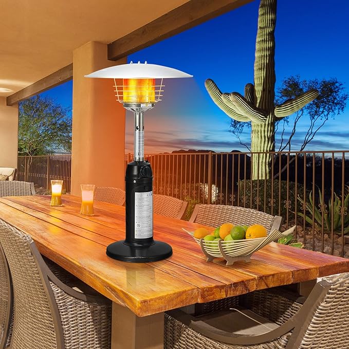 Tangkula Tabletop Propane Patio Heater, 11,000 BTU Portable Outdoor Heater W/Adjustable Flame, Simple Ignition System, Tipping-Over Protection, Ideal for Courtyard, Garden, Patio Restaurant (Black)