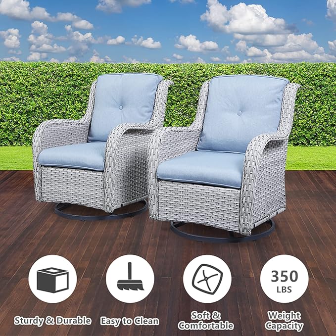 Belord Outdoor Swivel Rocker Furniture 5 Pieces Patio Wicker Furniture Sets, Rattan Patio Swivel Glider Chairs with 2 Ottoman and Glass Side Table