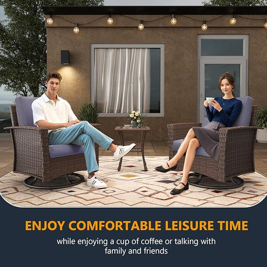 3 Pieces Outdoor Patio Furniture Set, Wicker Patio Sectional Set Conversation Wicker Swivel Chairs with Small Side Table