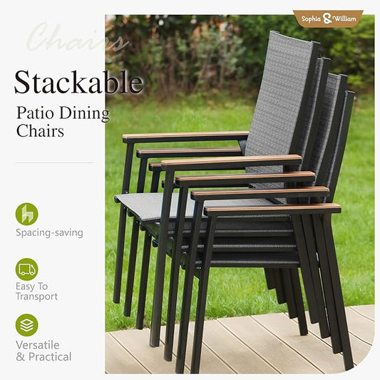 Sophia & William Patio Dining Set 9 Pieces, Patio Table and Chairs Set for 8, 83"x 39" Large Rectangular Metal Dining Table and 8 x Lightweight Aluminum Stackable Chairs (Grey)