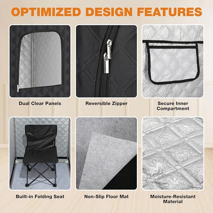 Portable Sauna Box for Home, Personal Steam Sauna Tent with 3L 1200 Watt Steamer, Remote Control and Fodable Chair, for Steam Detox Relaxation Spa, Indoor & Outdoor, 9 Levels, 2.6’ x 2.6’ x 6.1’