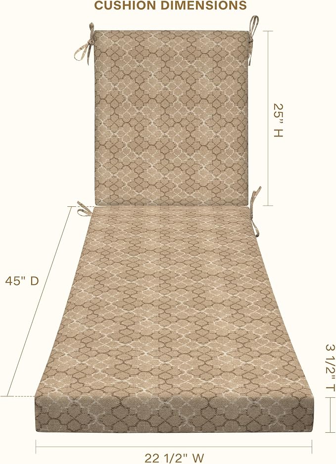 Honeycomb Outdoor Heritage Chaise, 22.5" W x 70" L, Courtyard Geo Chair Cushion for Patio Furniture