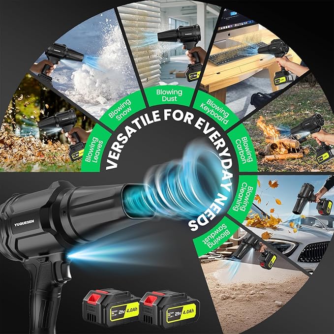 Cordless Leaf Blower, 980,000 RPM Handheld Leaf Blower with 2 X 4.0Ah Batteries & Charger, Lightweight Leaf Blowers for Patio Cleaning, Lawn Care, Leaves, Dust - Cool Black