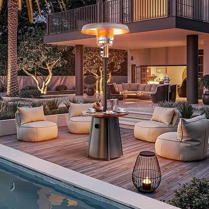 Pamapic 50,000 BTU Outdoor Heaters for Patio with Round Table Design, Premium 304 Stainless Steel Burner, Triple Protection System Propane Patio Heater for Porch Garden, Residential & Commercial Use