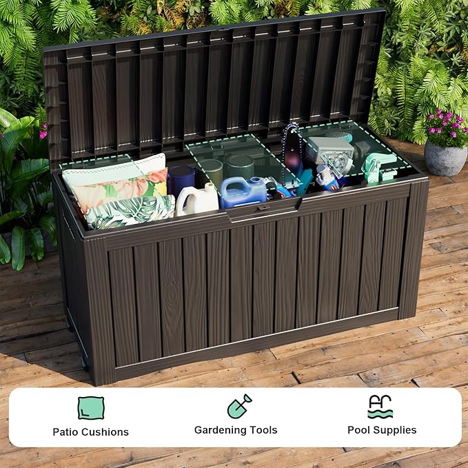 Vixzen 75 Gallon Resin Deck Box, Lockable Outdoor Storage Box for Patio Cushions Storage Furniture,Garden Tools, Pool Supplies, Weatherproof and UV Resistant- Black
