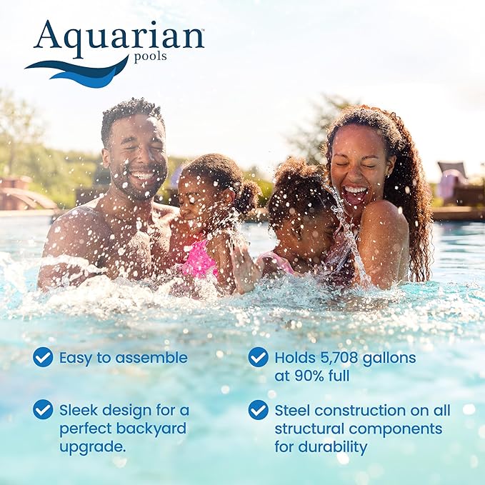 Aquarian Steel-Frame Outdoor Above-Ground Swimming Pool, Round, 15' x 52", Venetian