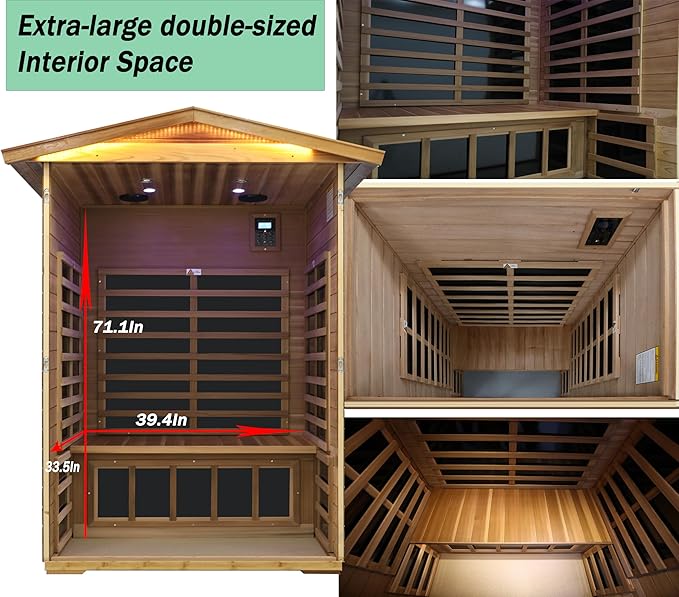 LTCCDSS Ultra-Low EMF Red Cedar Sauna 2-Person, Outdoor Far Infrared Sauna for Home, EMF 0.1-1mG, 6 Carbon Crystal Heaters, Bluetooth & Chromotherapy (57.8 * 40.5 * 81.1 inch)