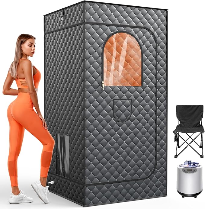 2025 Upgraded Steam Sauna Box for Home, 15 Levels Precision Temp 3L 1200W Tank, Folding Chair, Fast Setup Indoor Saunas for Muscle Relief & Detox, Compact Sauna Spa for Family Relaxation