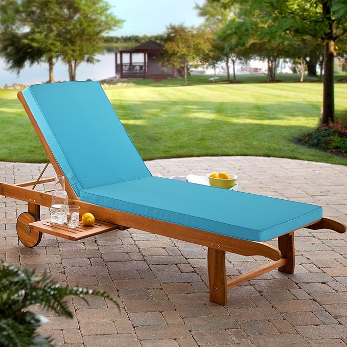 Chaise Lounge Cushion Outdoor, Waterproof and Stain-Resistant Lounge Deck Reclining Chair Cushions for Patio Furniture Lawn Pool Resort Hotel, 72x21x3 Inch, Set of 4, Teal