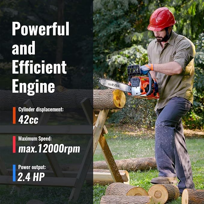 Gas Chainsaw Powered 42CC 18&16 Inch Chainsaw For Tree Trimming Wood Cutting 2.3 HP Handheld Chain Saw Gas With Automatic Oiler Christmas Birthday Gift For Husband Man Dad