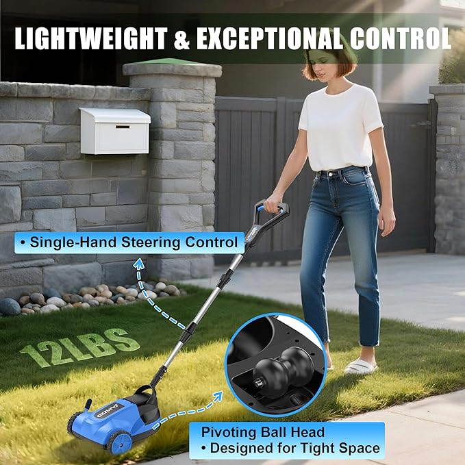 AZZUNO 8.3" Electric Cordless Lawn Mower: 20V Push Brush Cutter with 3-Position Height Adjustment, Brushless Compact Walk Behind Weed Wacker Eater for Small Garden Yard, 3.0Ah Battery and Charger