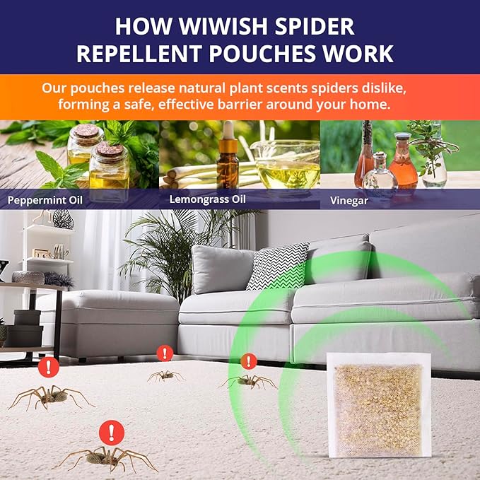 Spider Repellent Pouches Indoor and Outdoor:Effective Spider Deterrent for House Garage Attic - Safe for Kids and Pets with Plant-Based Essential Oils 10 Pack
