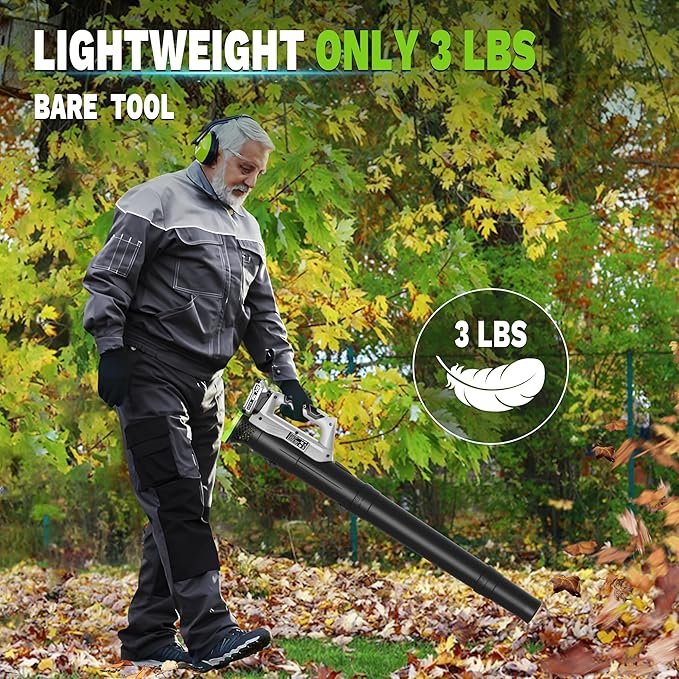 Leaf Blower Cordless with 2x2.0Ah Batteries and Fast Charger 21V Lightweight Electric Leaf Blower, Portable Handhold Battery Powered Blowers for Lawn Care, Patio Cleaning, Blowing Leaves and Dust