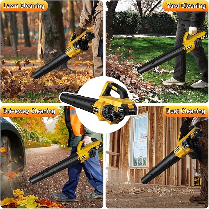 RYAHT Leaf Blower Cordless, 21V Powerful Electric Leaf Blower with 2 X 4.0Ah Batteries and Charger, 2 Speed Modes, Handheld Lightweight Leaf Blowers for Lawn Care, Patio, Dust, Blowing Leaves, Yellow