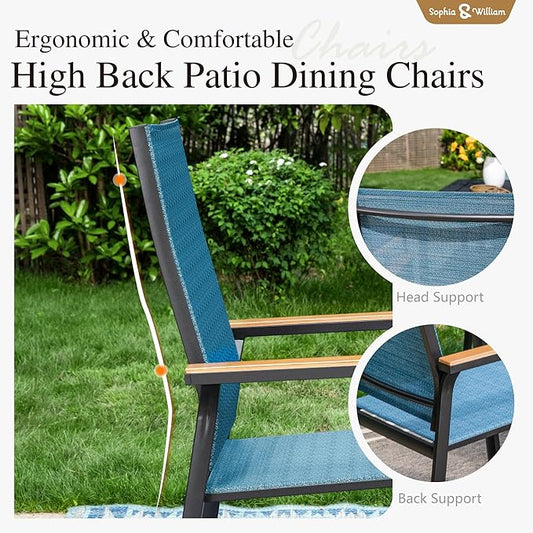 Sophia & William Patio Dining Set for 8, Lightweight Aluminum Outdoor Dining Chairs and Large Square Metal Table, Stackable Chairs and Easy to Move for Lawn Garden Yard (Blue)
