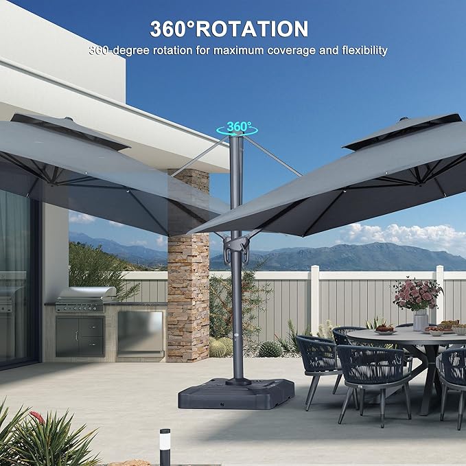 PURPLE LEAF 12 FT Cantilever Umbrella Outdoor Patio Umbrella, Large Offset Square Umbrella, Windproof Heavy Duty Hanging Outside for Patio, Mist Grey