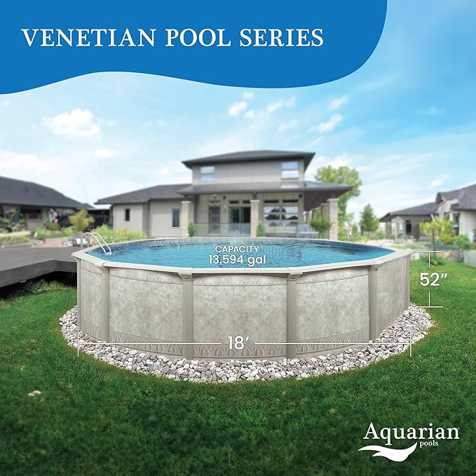 Aquarian Steel-Frame Outdoor Above-Ground Swimming Pool, Round, 18' x 52", Venetian