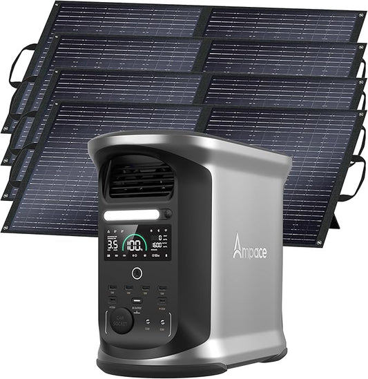 AMPACE Andes 1500 Portable Solar Power Station with 4 * 100W Solar Panels Included, 1462Wh LFP Solar Generator, 2400W(Surge 3600W) Output, 1800W AC Charging/600W Solar, Emergency Backup for Home Use