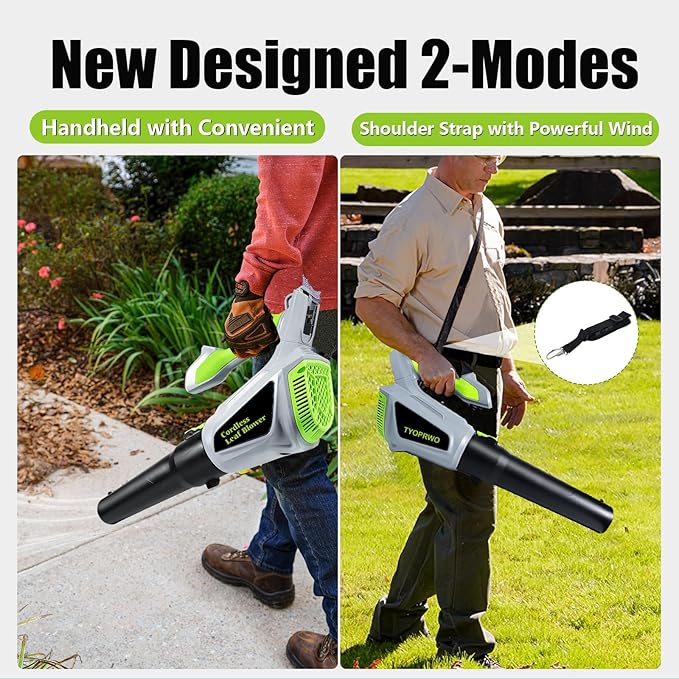 Leaf Blower Cordless with 21V 2 * 3.0Ah Batteries & Charge, 750CFM/280MPH 3-Speed Powerful Electric Leaf Blower, Lightweight and Shoulder Strap for Lawn, Patio, Yard, Blower Leaves, Dust & Snow