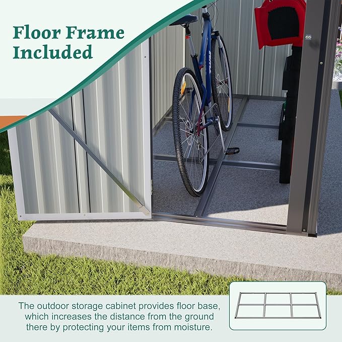 4×8 FT Lean to Metal Shed,Outdoor Heavy-Duty Storage Shed with Floor Base,All Weather Waterproof Garden Tool House W/Lockable Door&2 Air Vents,Reversible Door Design,for Backyard,Patio,Lawn,Gray