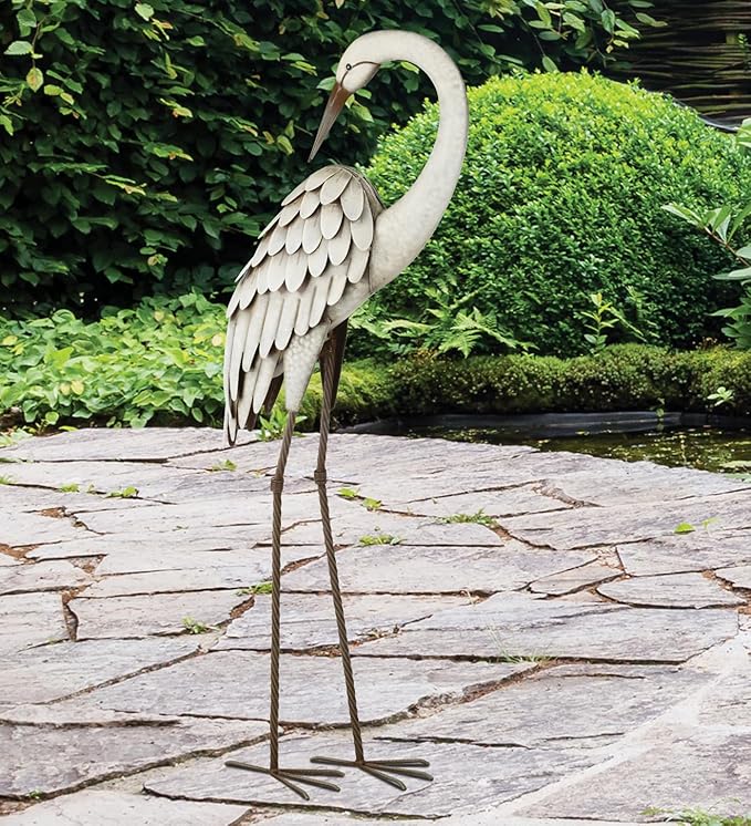 Regal Art & Gift Metal Egret Statue – Coastal Heron Garden Sculpture, Elegant Bird Decor for Lawn, Patio, or Beach House Yard – Sturdy Outdoor Standing Crane Ornament, 15.25""L x 8.25""W x 40.5""H
