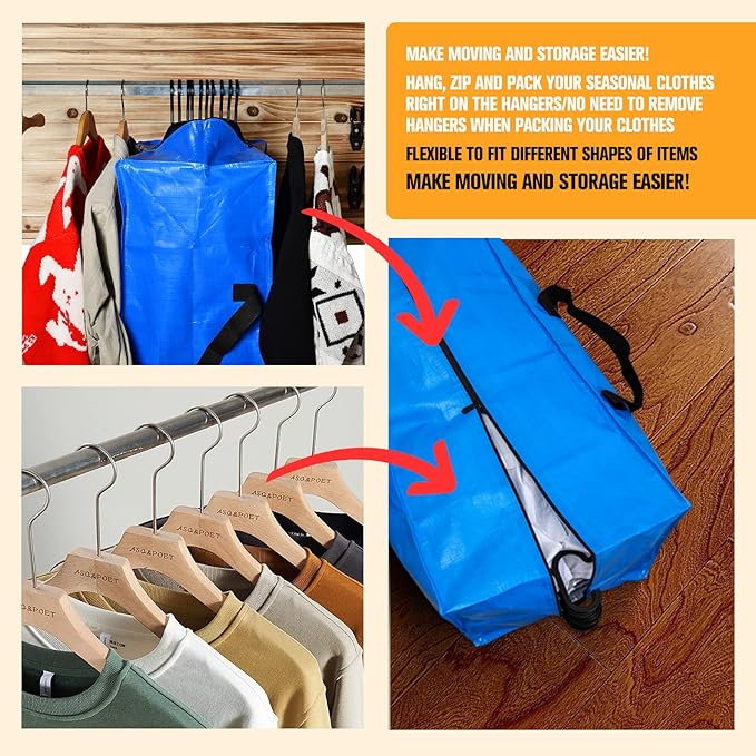 Moving Bags, Storage Totes, Extra Large Storage Bags for Moving Supplies, College Dorm Essentials, Bedroom Closet, Packing Bags with Backpack Handles Zipper Compatible with IKEA Frakta Cart（8 Pack）